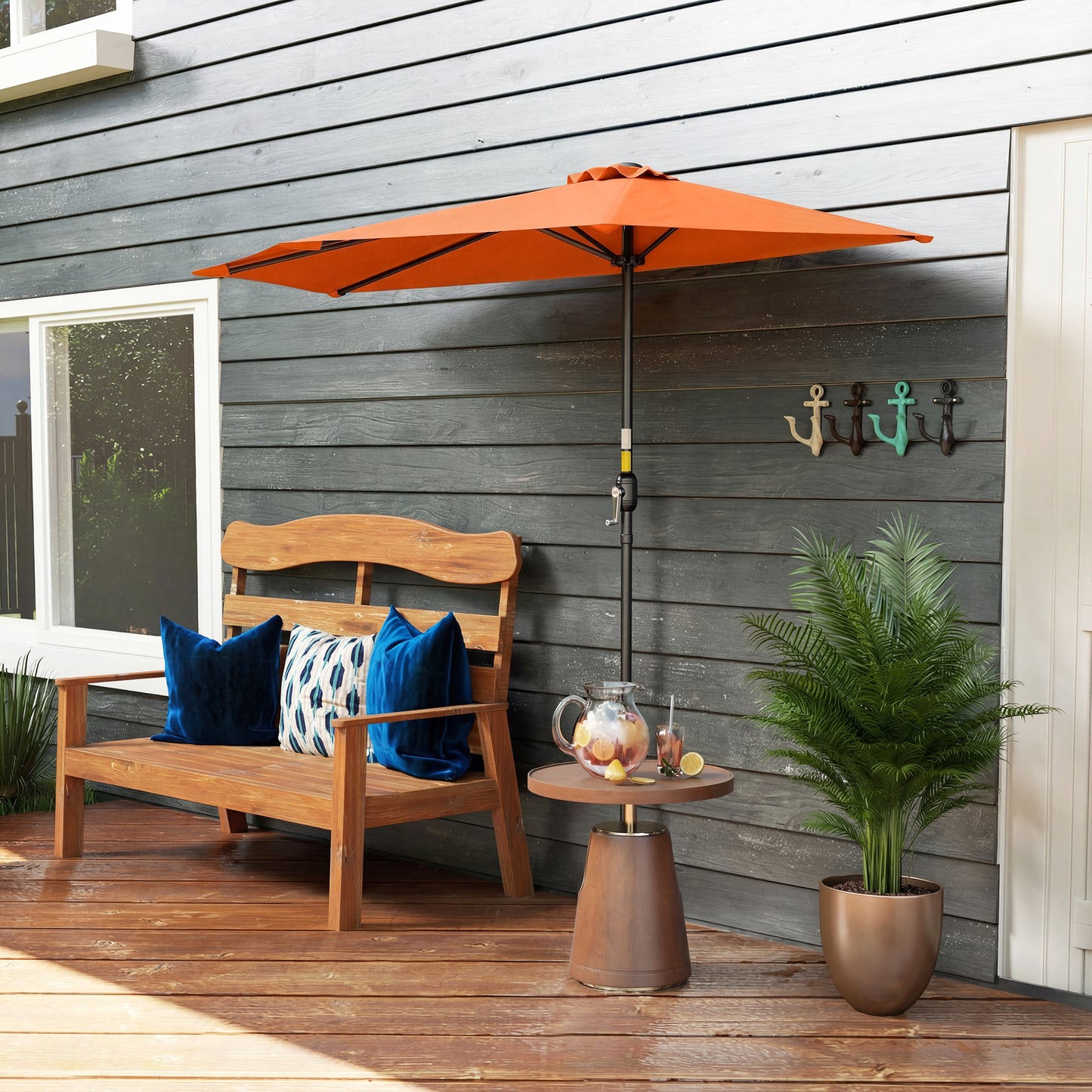 Outsunny Orange Half Round Parasol Umbrella for Balconies and Small Gardens Outdoor Patio