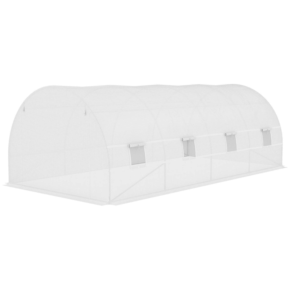 White greenhouse replacement cover only with roll-up window sections and curved roof