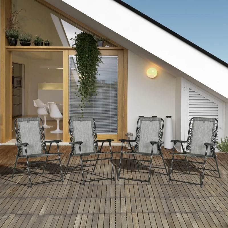 Mixed grey mesh folding patio chairs with armrests and black steel frames