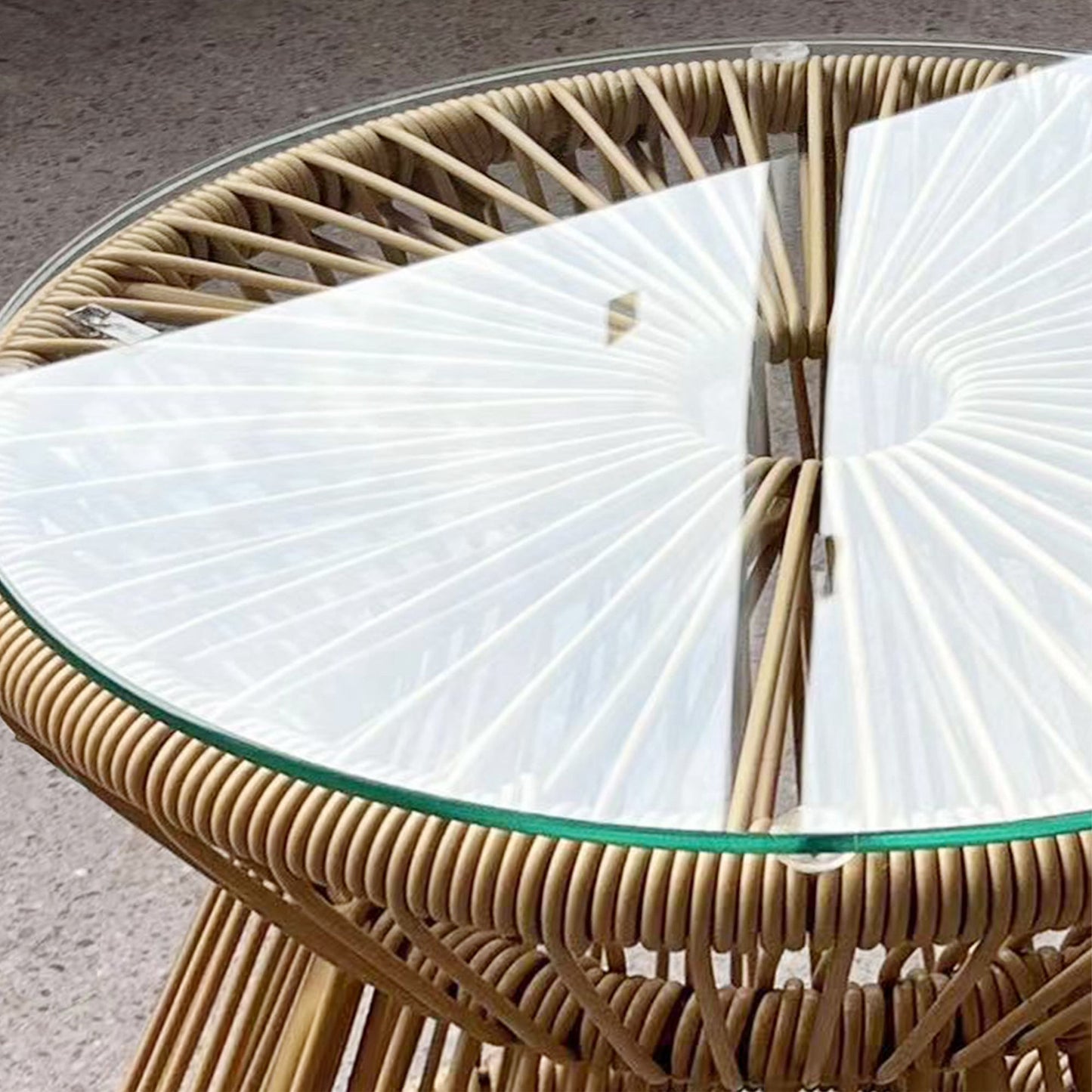 Outsunny Round End Table Rattan Side Table Hollow Drum Design With Glass Tabletop For Patio Garden Balcony Natural