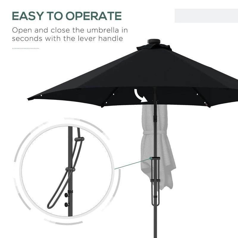 Black cantilever umbrella with easy lever handle on the center pole