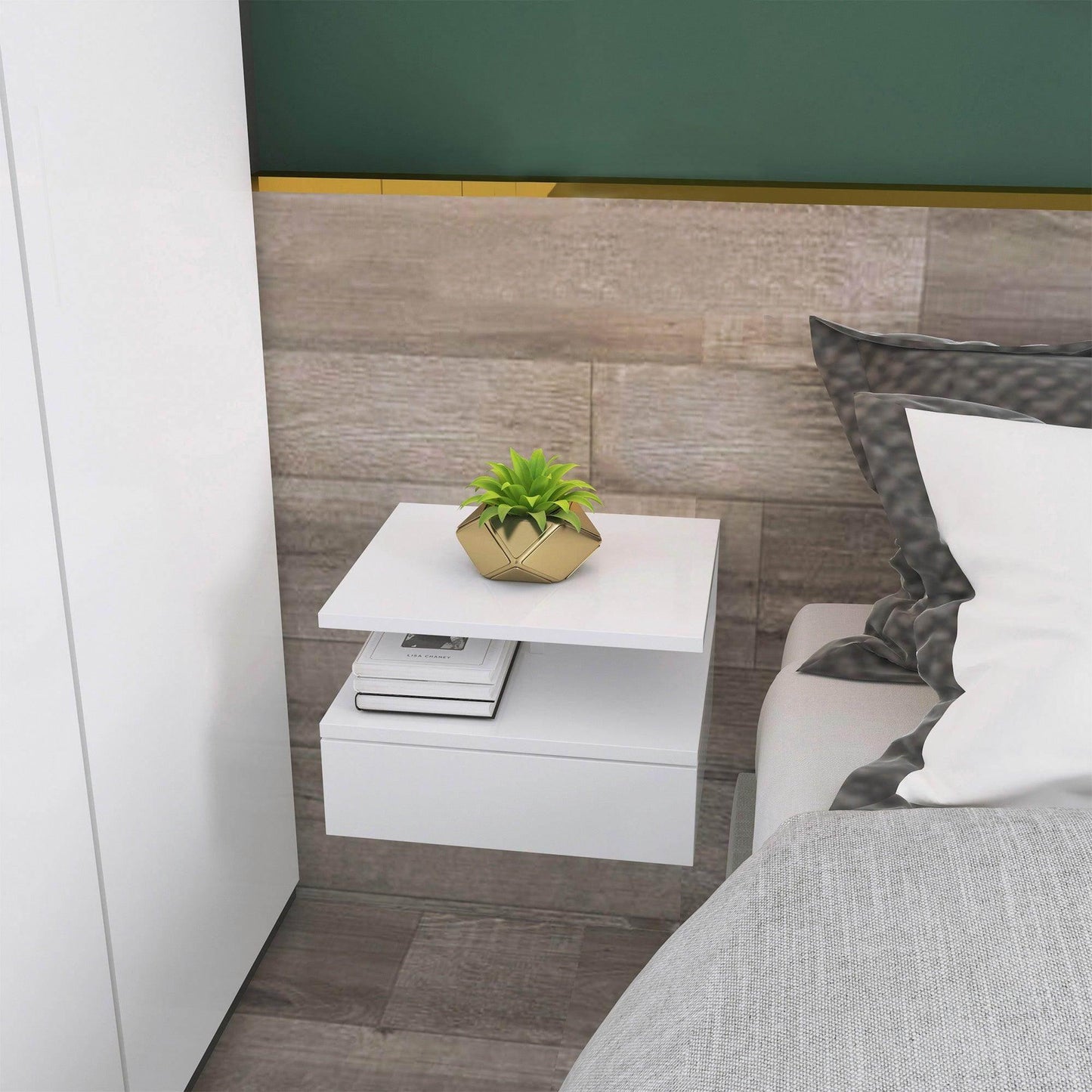 HOMCOM Floating Bedside Cabinet with Drawer and Open Shelf, Wall Mounted Nightstands, Bedside Table with Storage for Bedroom - ALL4U RETAILER LTD