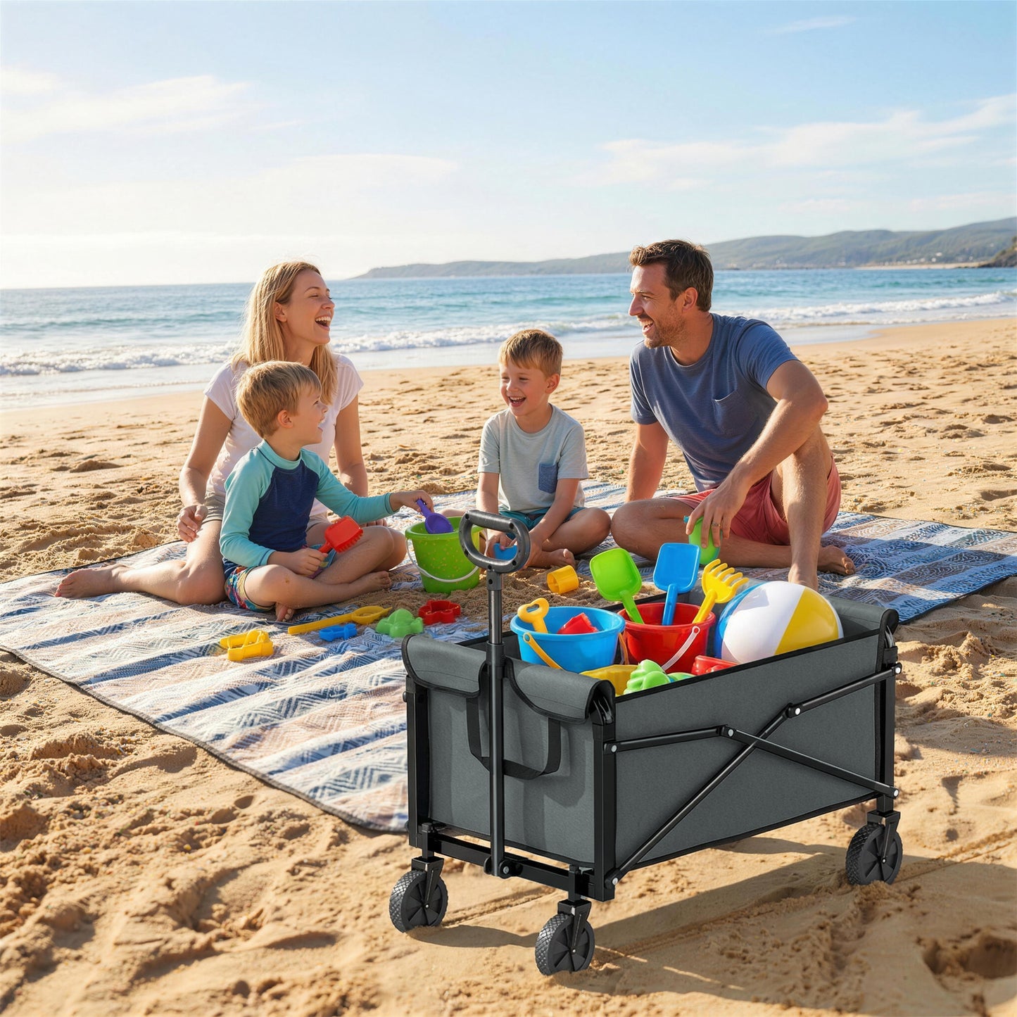 Outsunny 81L Festival Trolley On Wheels Folding Garden Cart With Adjustable Handle Grey