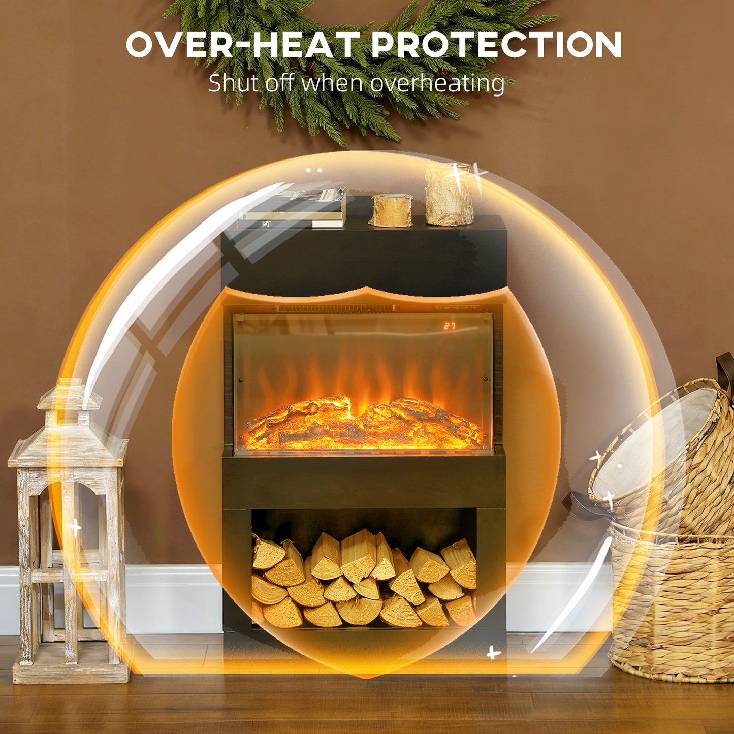 HOMCOM 19 Inch Electric Fireplace With Surround Mantel 3D Flame 6 Colours 3 Brightness Levels 1000W 2000W Remote Timer