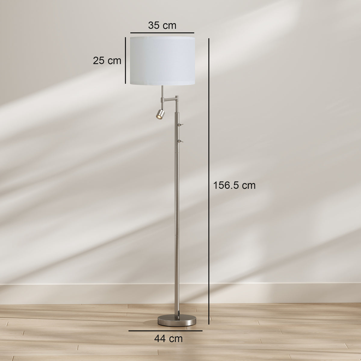 Homcom Modern Floor Lamp With Reading Light And Satin Nickel Finish
