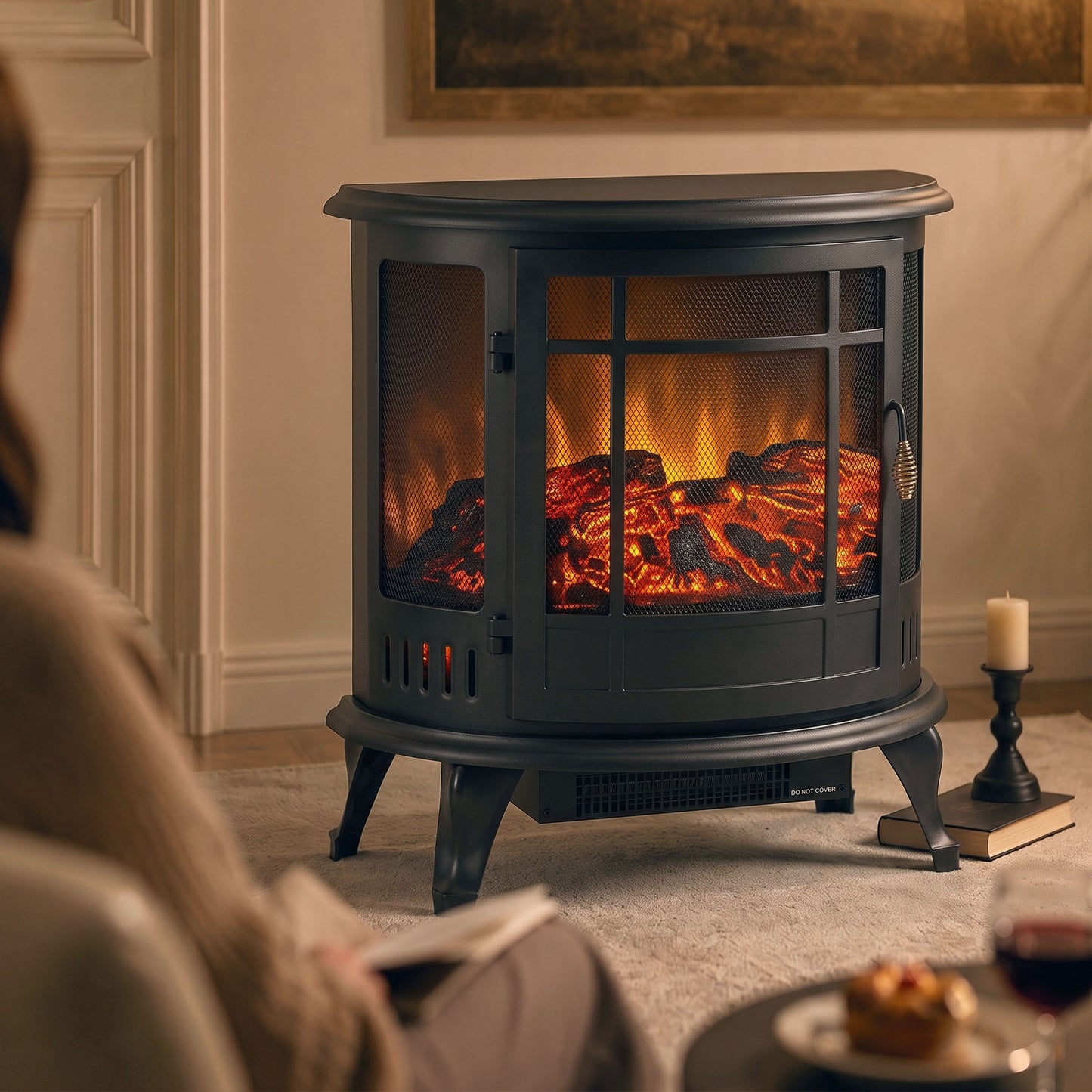Freestanding Electric Fireplace Stove With Adjustable LED Flames 2000W