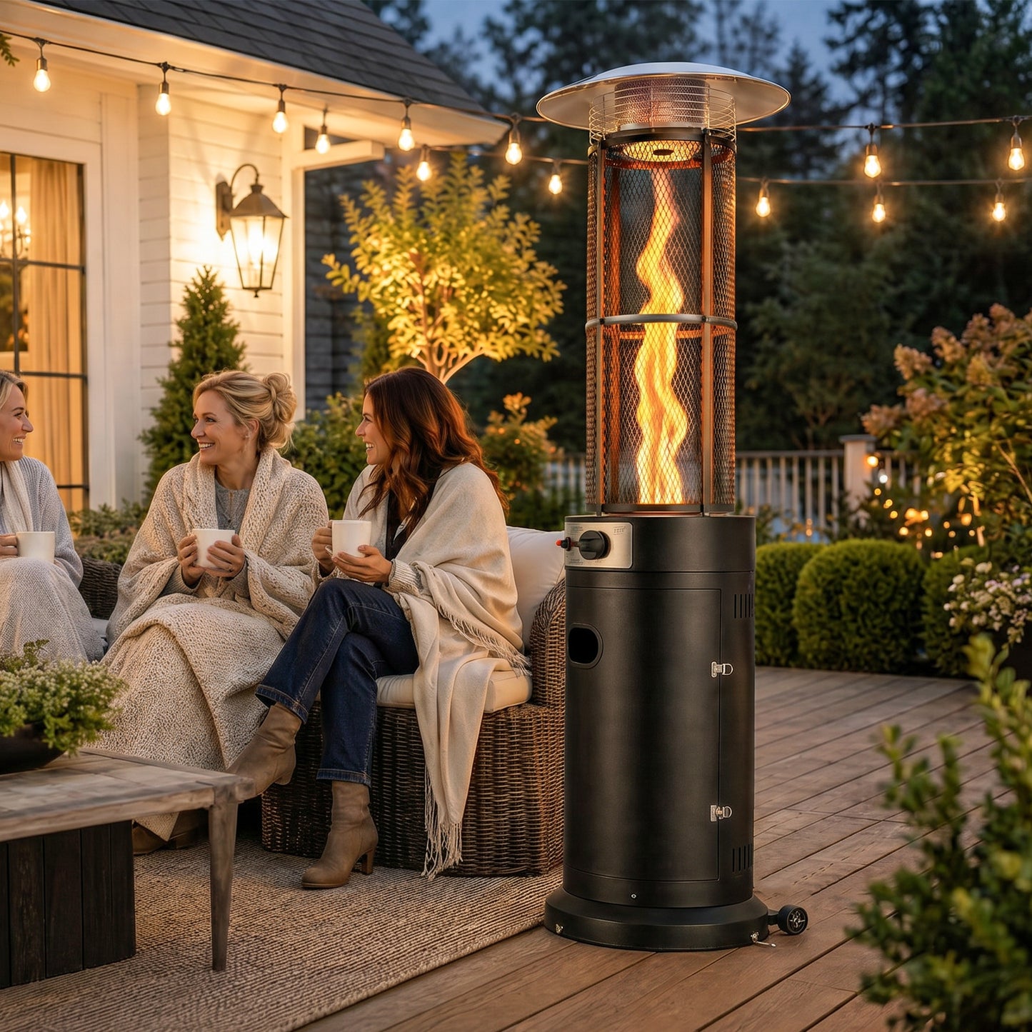 Outsunny 11 KW Freestanding Gas Patio Heater With Pulse Ignition Tip Over Switch Wheels Adjustable Heat Tank Room Black