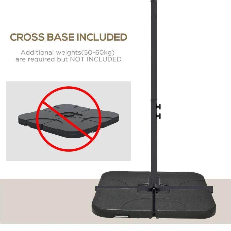 Beige cantilever parasol cross base showing base fit and pole connection
