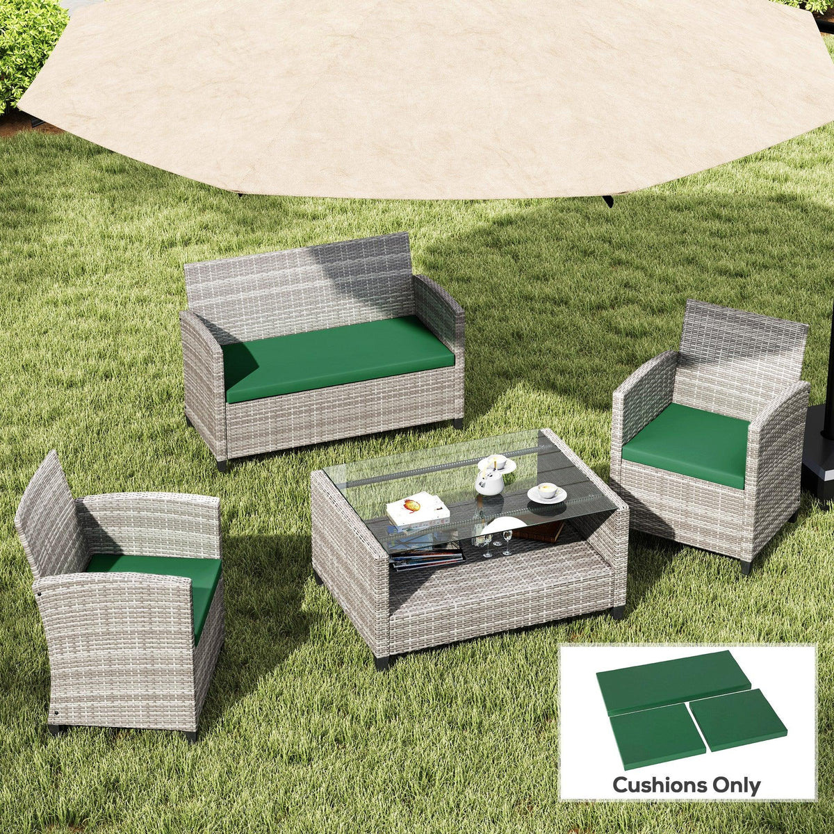 Green replacement seat cushion pads, 3-piece set for rattan seating