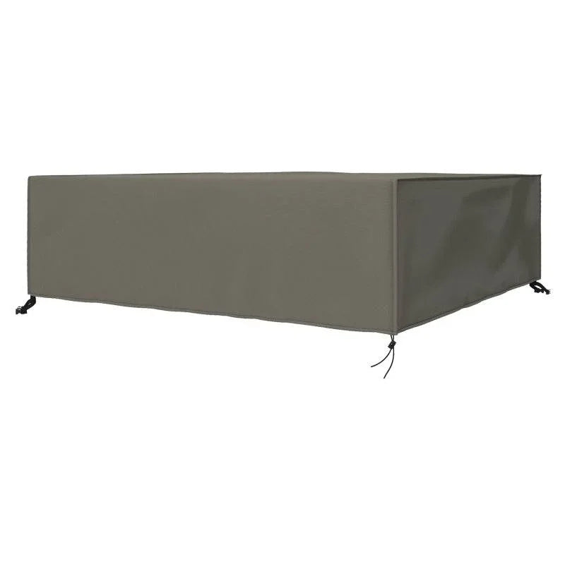 Grey square outdoor furniture cover with bottom tie straps