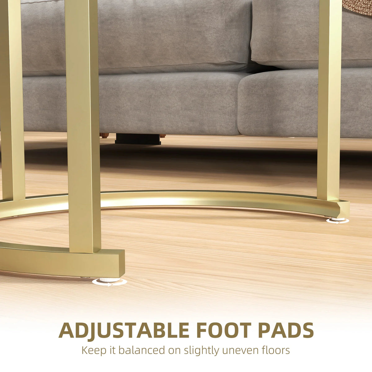 Gold steel coffee table legs with adjustable foot pads for uneven floors