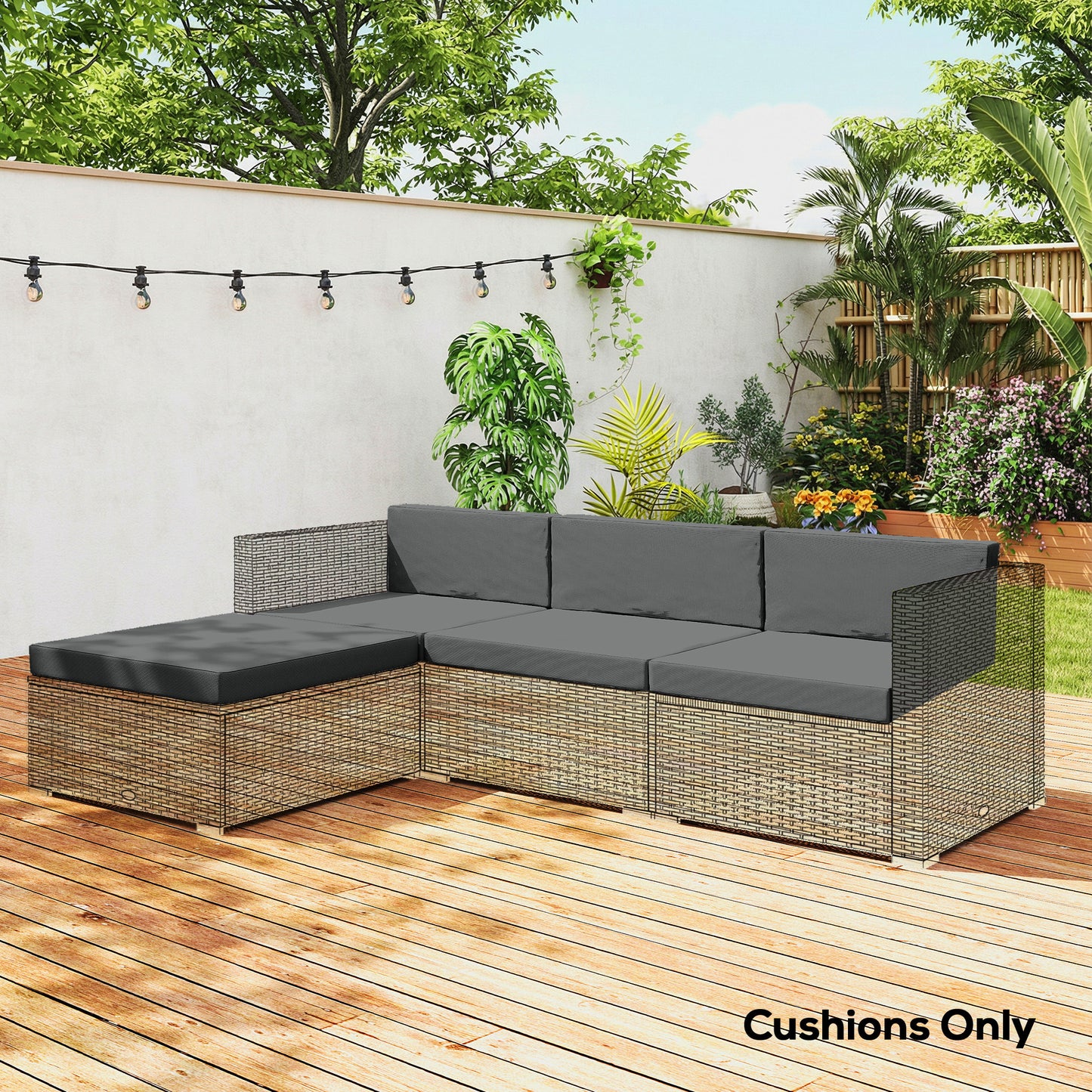 Outsunny 7 Piece Patio Cushions For Outdoor Loveseat With Removable Covers For Rattan Furniture 60x60 cm Dark Grey