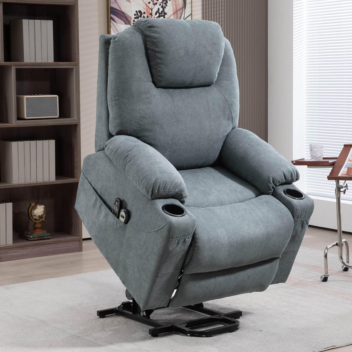HOMCOM electric lift recliner chair, charcoal fabric, padded armrests and reclined seat
