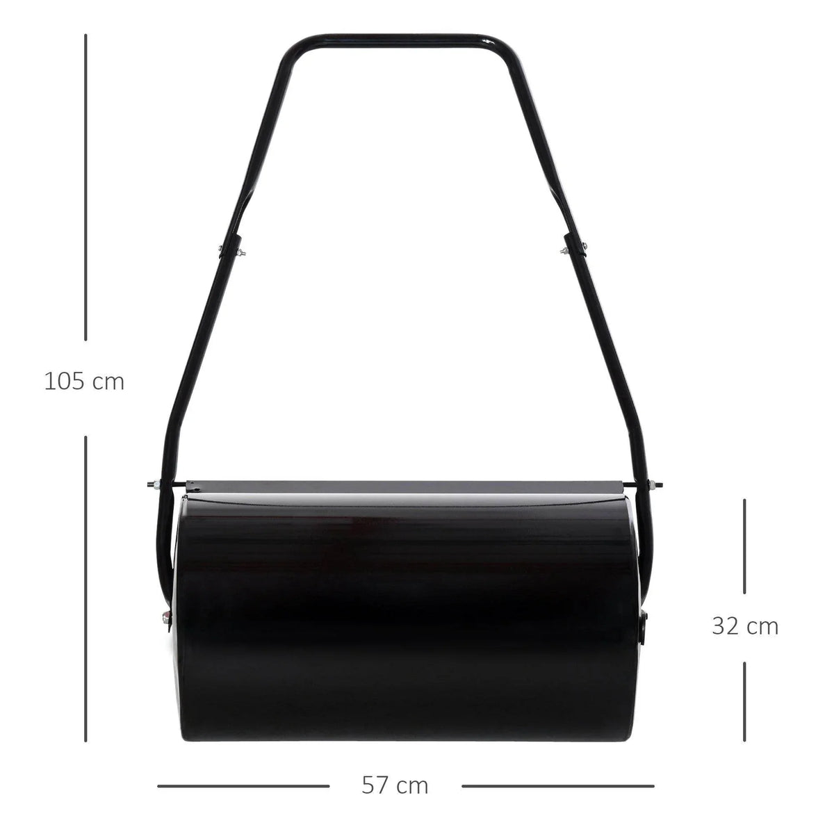 Manual push lawn roller with black drum and U-shaped handle frame