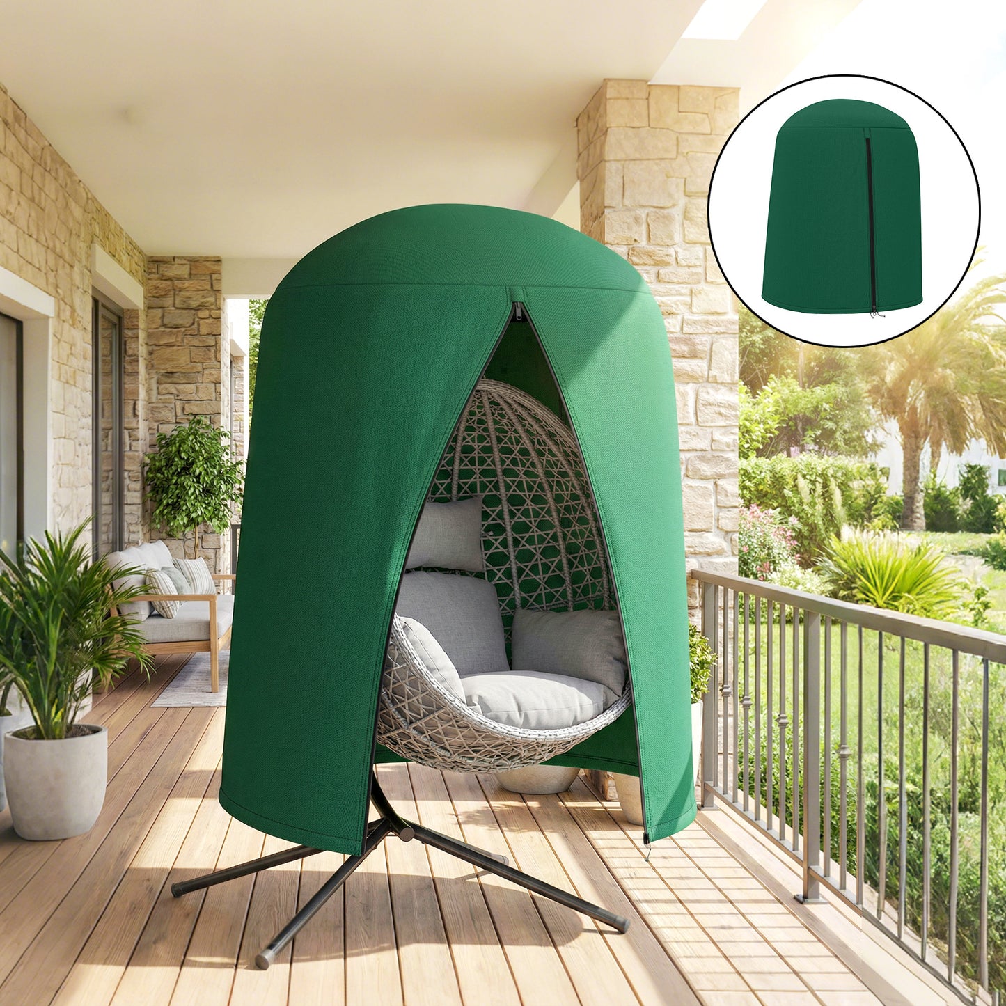 Outsunny 190 x 128cm Hanging Egg Chair Cover Green Weatherproof Outdoor Furniture Protector