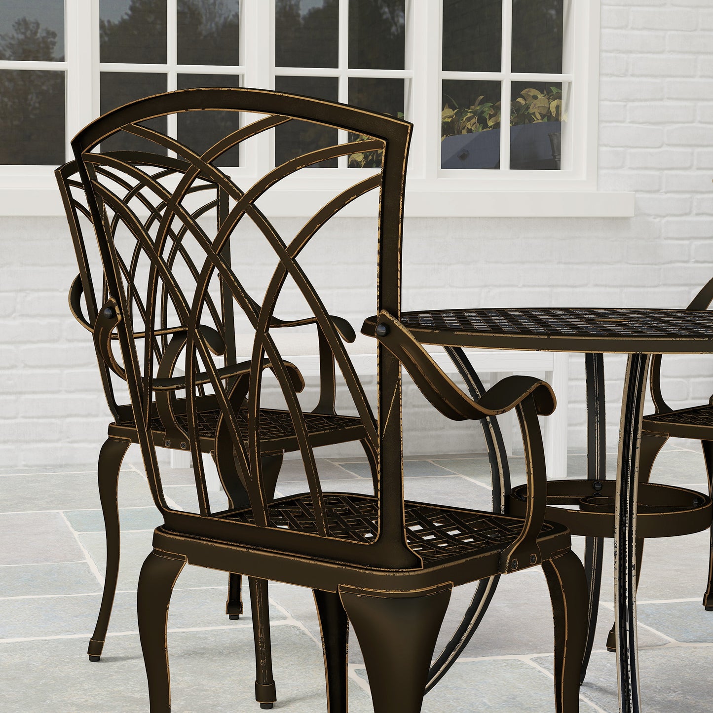 Outsunny 5 Piece Garden Dining Set For 4 Cast Aluminium Outdoor Round Table And Armchairs With Parasol Hole Bronze Tone