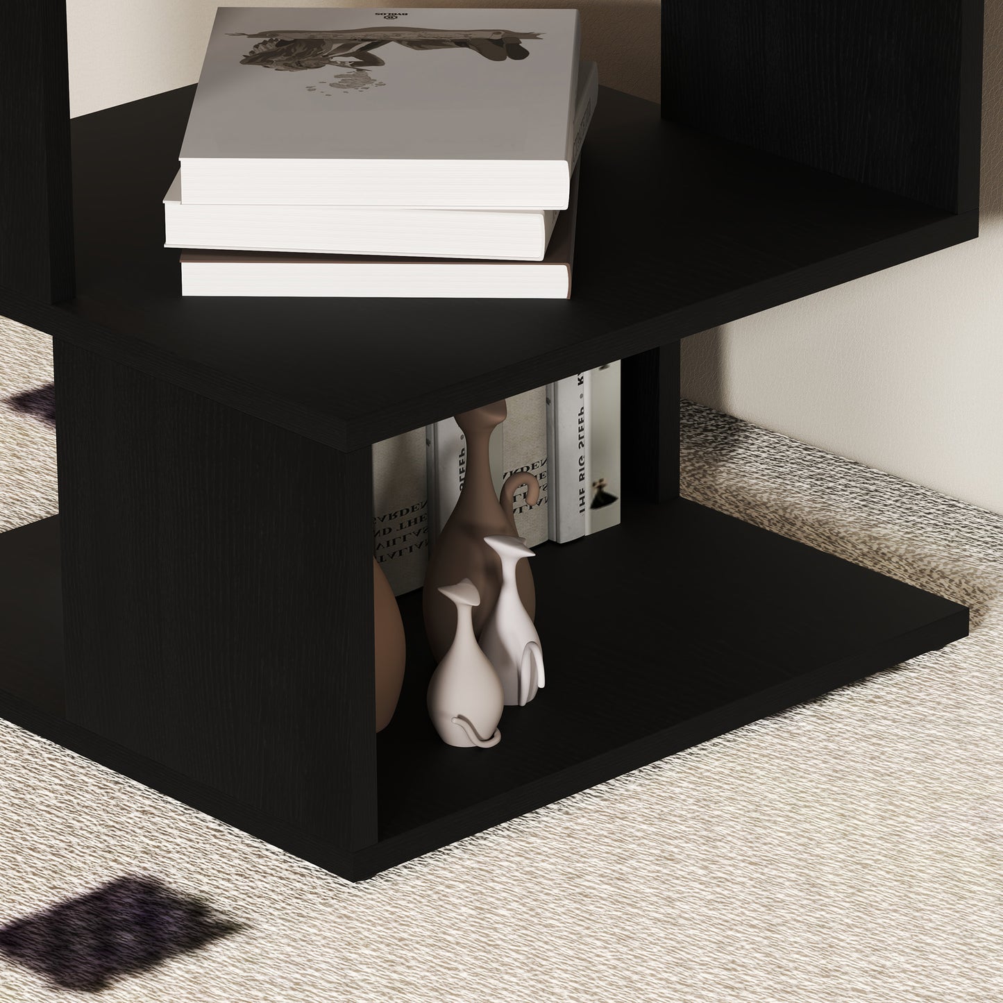 HOMCOM Set Of 2 Square Side Tables Modern End Tables With 2 Tier Storage Shelves Black