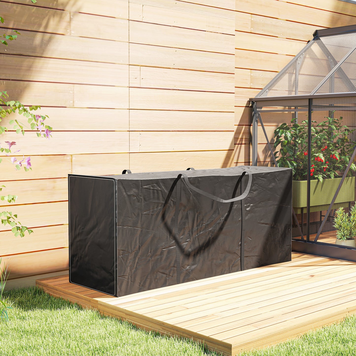 Outsunny 720 L Waterproof Garden Cushion Storage Bag Black Outdoor Cushion And Patio Accessory Storage