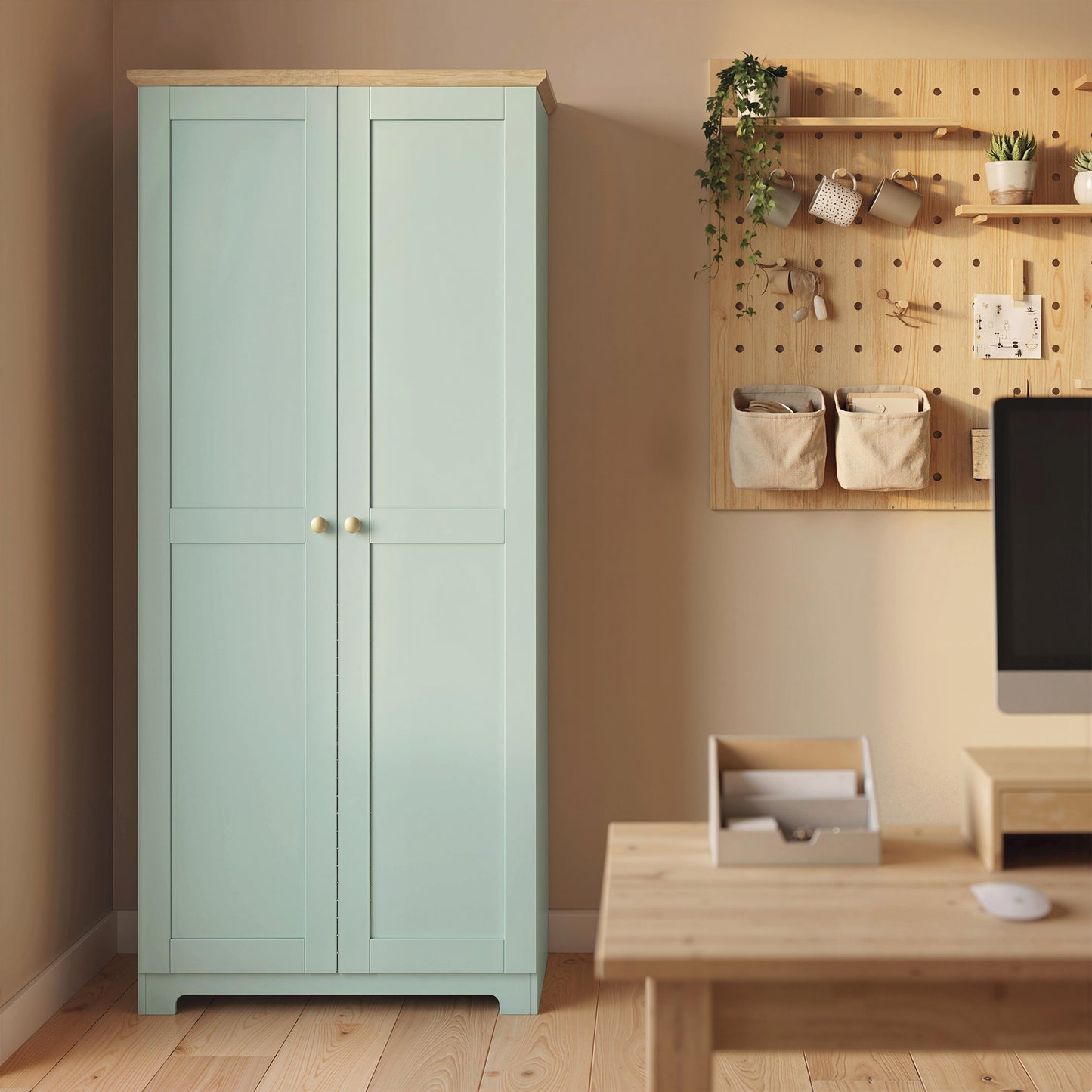 HOMCOM Kitchen Cupboard Freestanding Storage Cabinet With Doors And Shelves 172cm Light Green