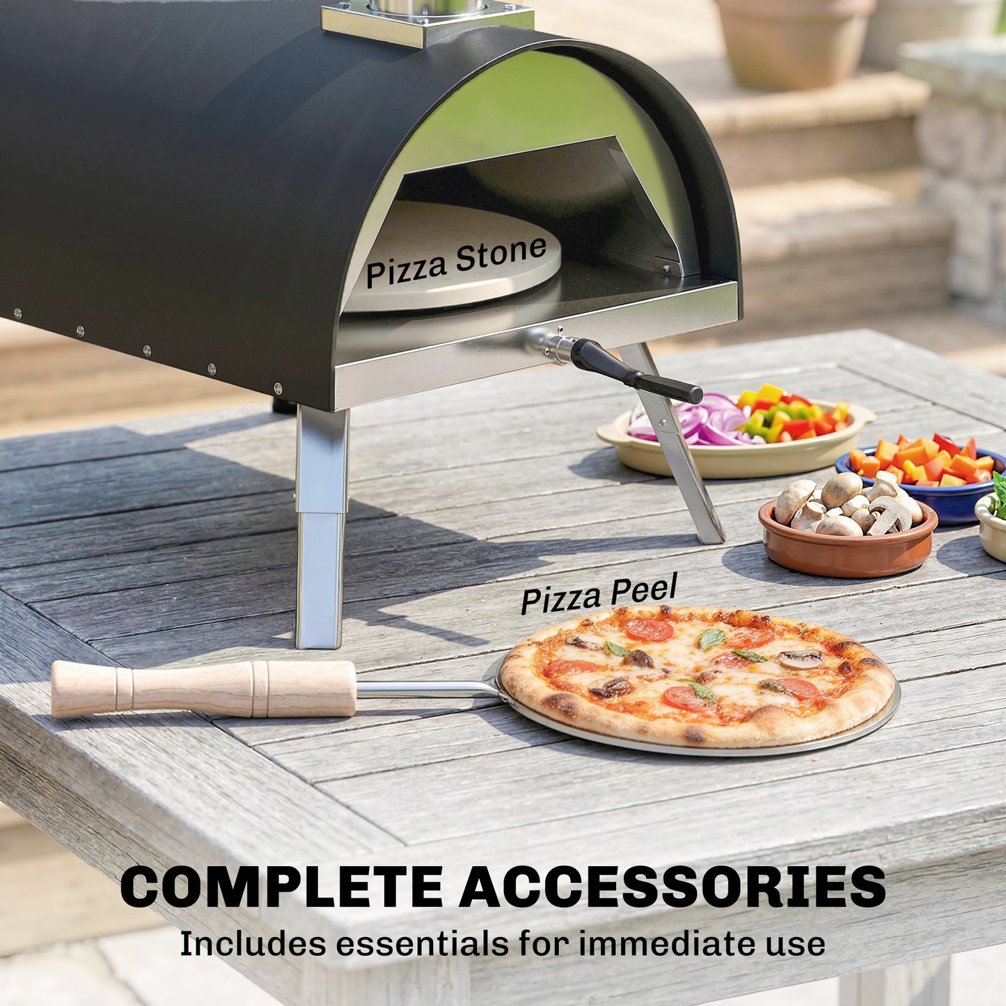 Outsunny Outdoor Pizza Oven With Foldable Legs Pellet Wood Fired 12 Inch Rotating Stone And Peel