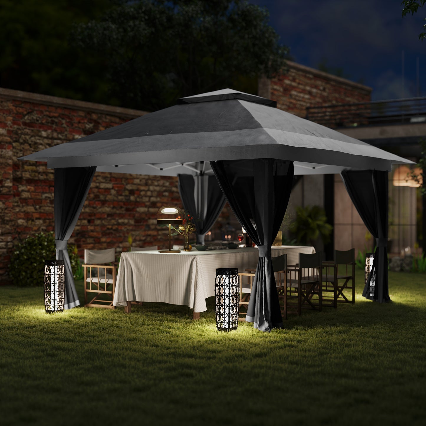 Outsunny 3.6x3.6m Pop Up Gazebo With Accessories UPF50 Canopy Removable Mesh Lining Adjustable Height 260 To 280cm Grey