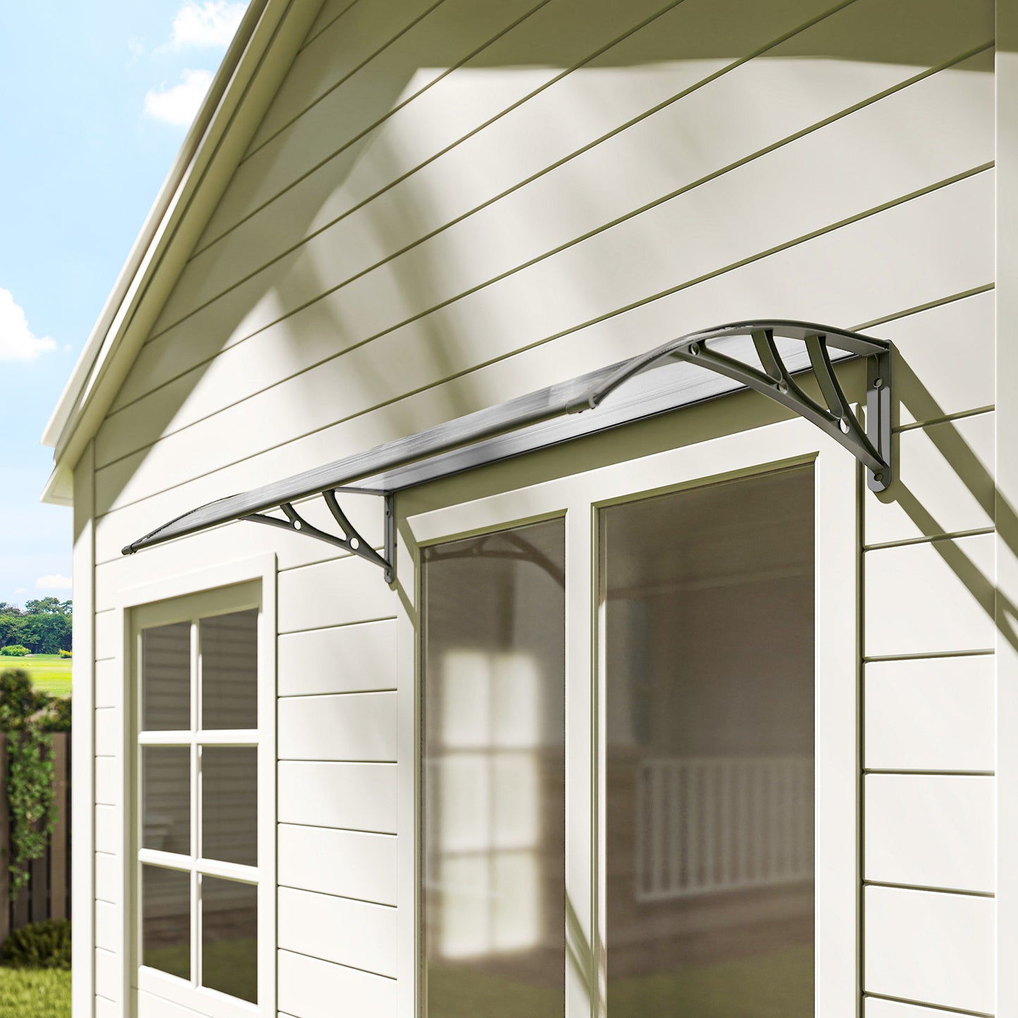 Outsunny Front Door Canopy Outdoor Awning Rain Shelter 110 By 60 Cm Grey Aluminum Wall Mount