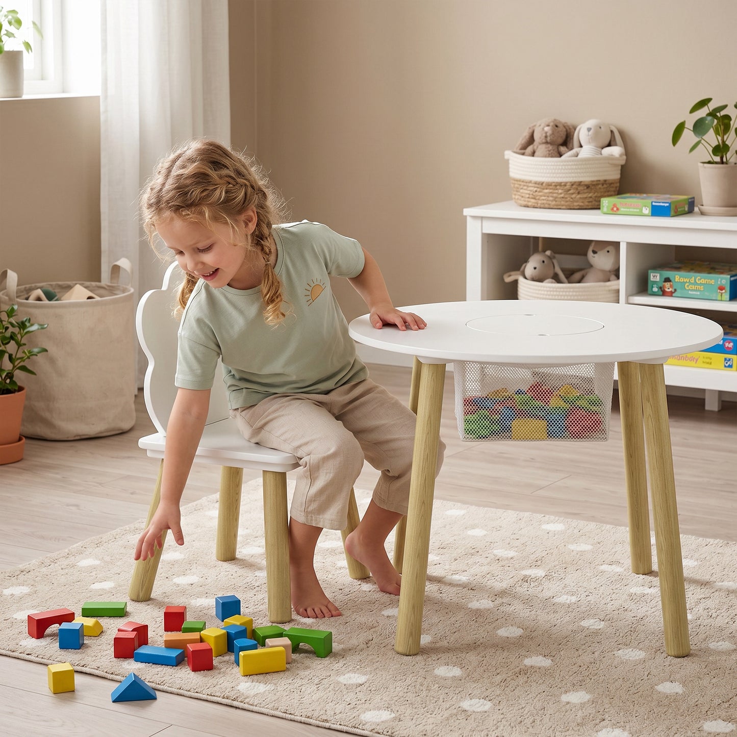 AIYAPLAY Kids Toddler Table and Chairs Set With Storage Bag 3 Piece for Playroom White Durable