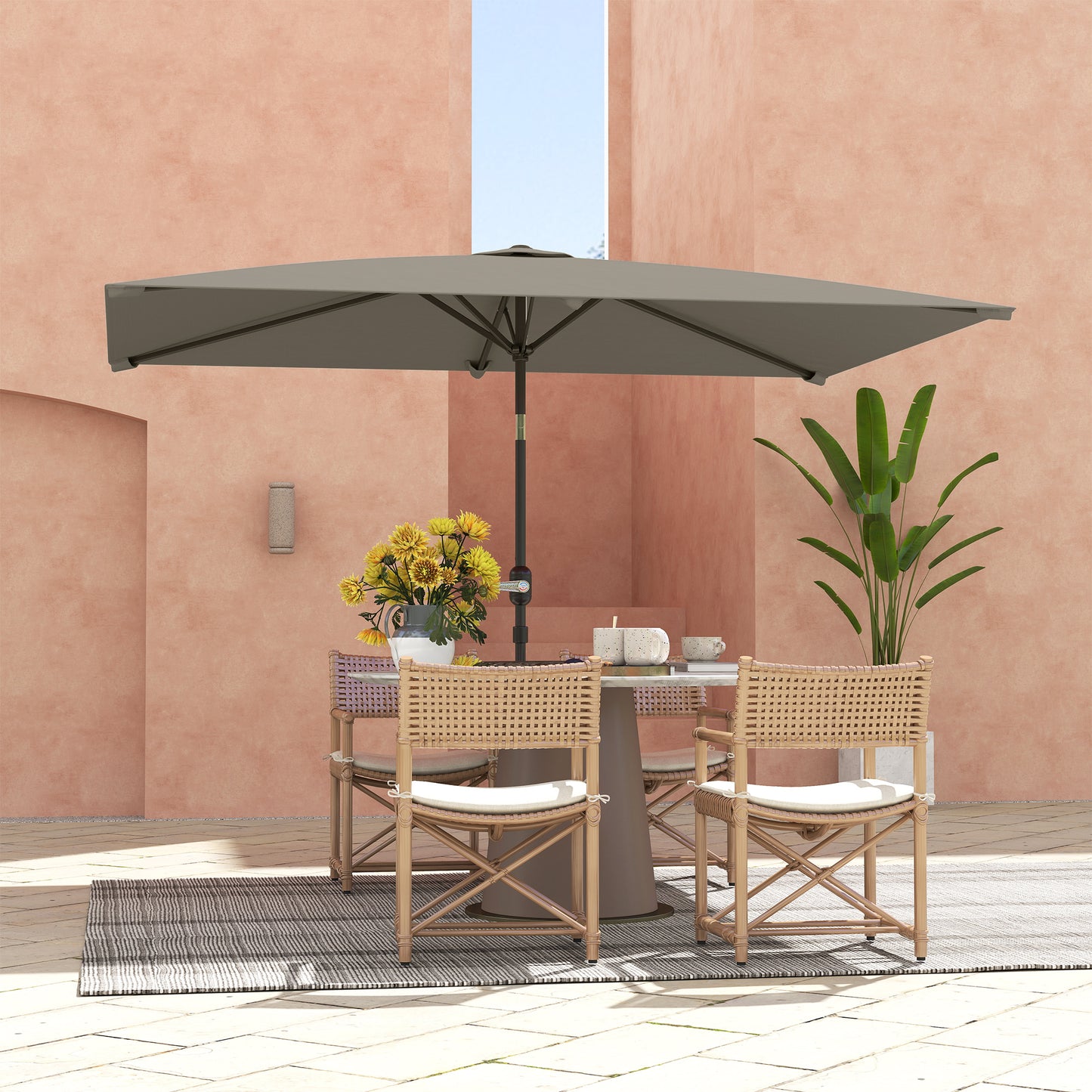 Outsunny 3x2m Patio Parasol With Aluminium Tilt Crank Rectangular Sun Shade Steel Frame Light Grey