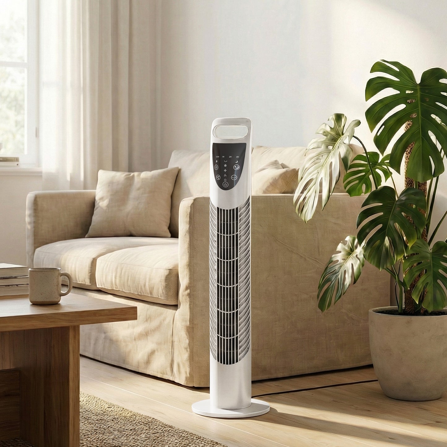 HOMCOM Tower Fan Oscillating With Remote Control 3 Speeds 3 Wind Modes Natural Normal Sleep 40W Timer White