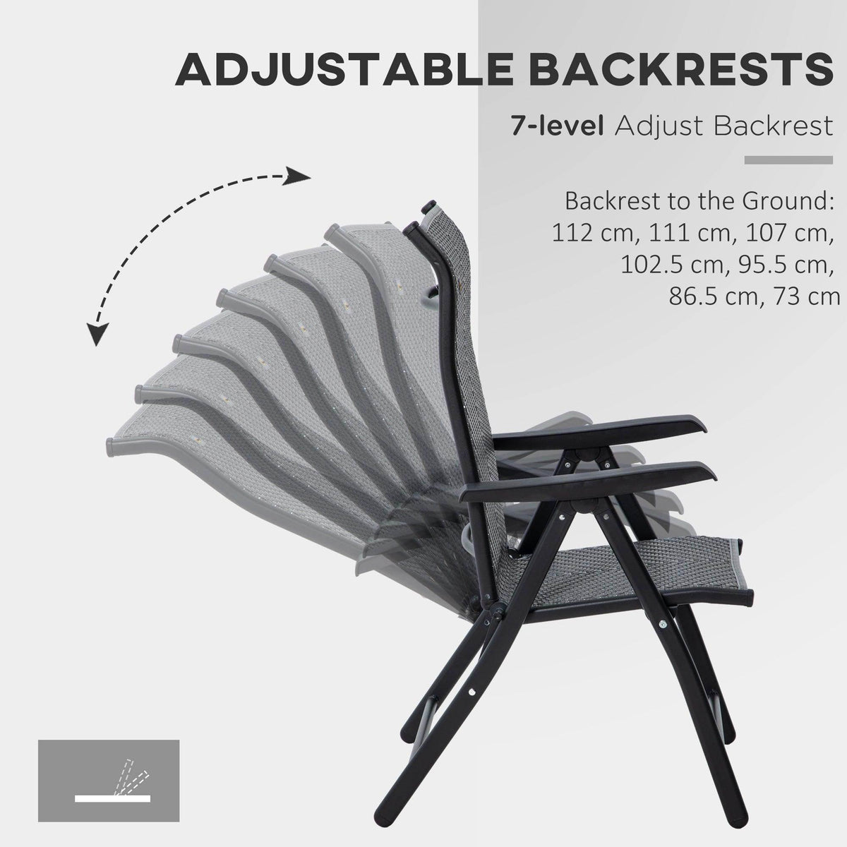 7-level adjustable backrest folding chair in dark gray, arched seat and support frame