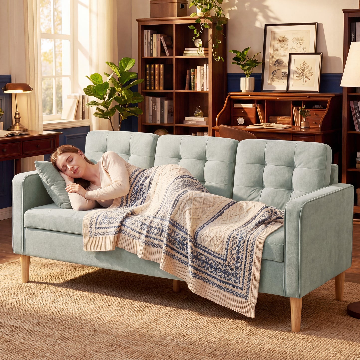 HOMCOM 3 Seater Sofa With Hidden Storage And Wood Legs 169cm Light Grey Upholstery For Living Room