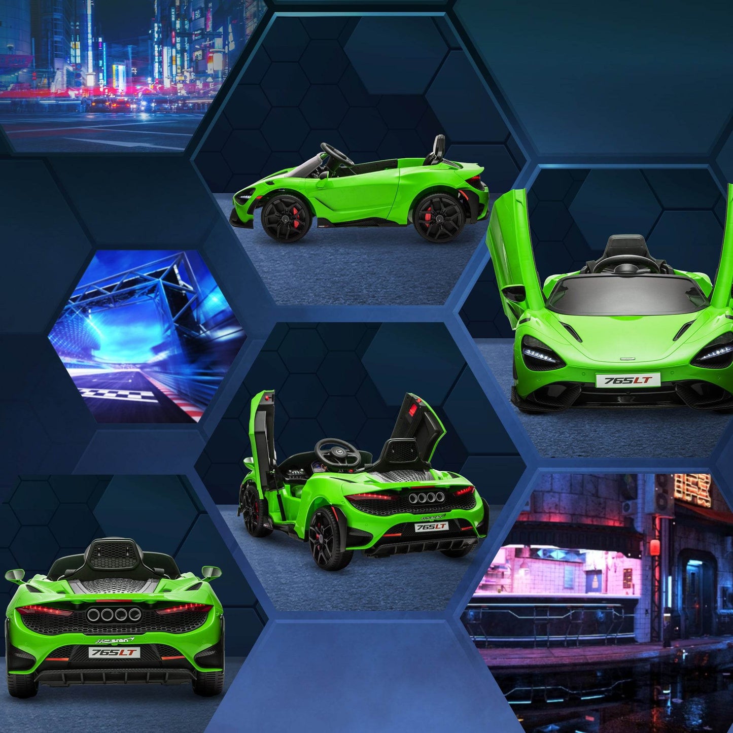 AIYAPLAY McLaren 765LT 12V Licensed Kids Electric Car with Remote Control and Butterfly Doors - Green - ALL4U RETAILER LTD