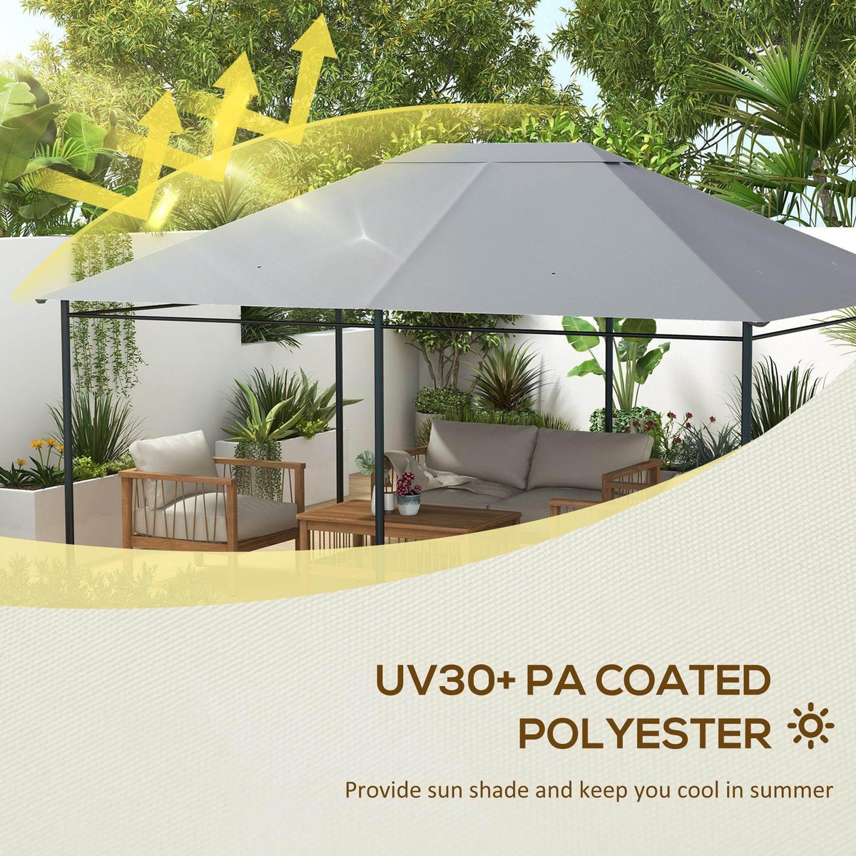 Light grey gazebo roof replacement cover with slanted panels and buttoned surface