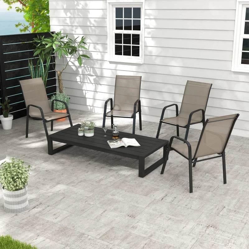 Set of 4 outdoor dining chairs with high backs and armrests, grey mesh