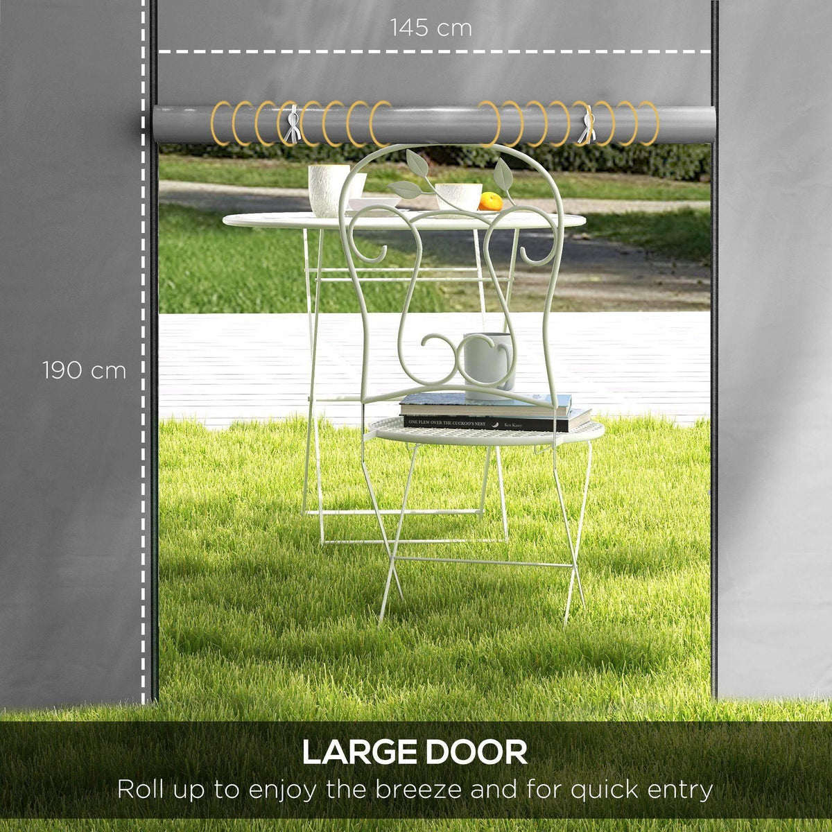 Light grey gazebo side panel with large door opening and reinforced frame bars, 2-pack.