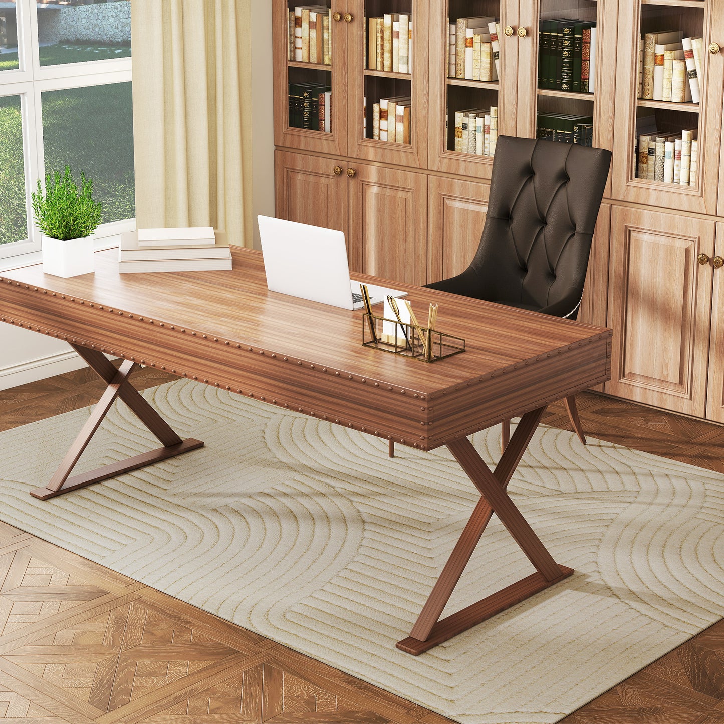 HOMCOM Modern Geometric Rug Thick Plush 15mm Foam Padding Non Slip Backing 230 x 160 Cm Cream Living Room Bedroom