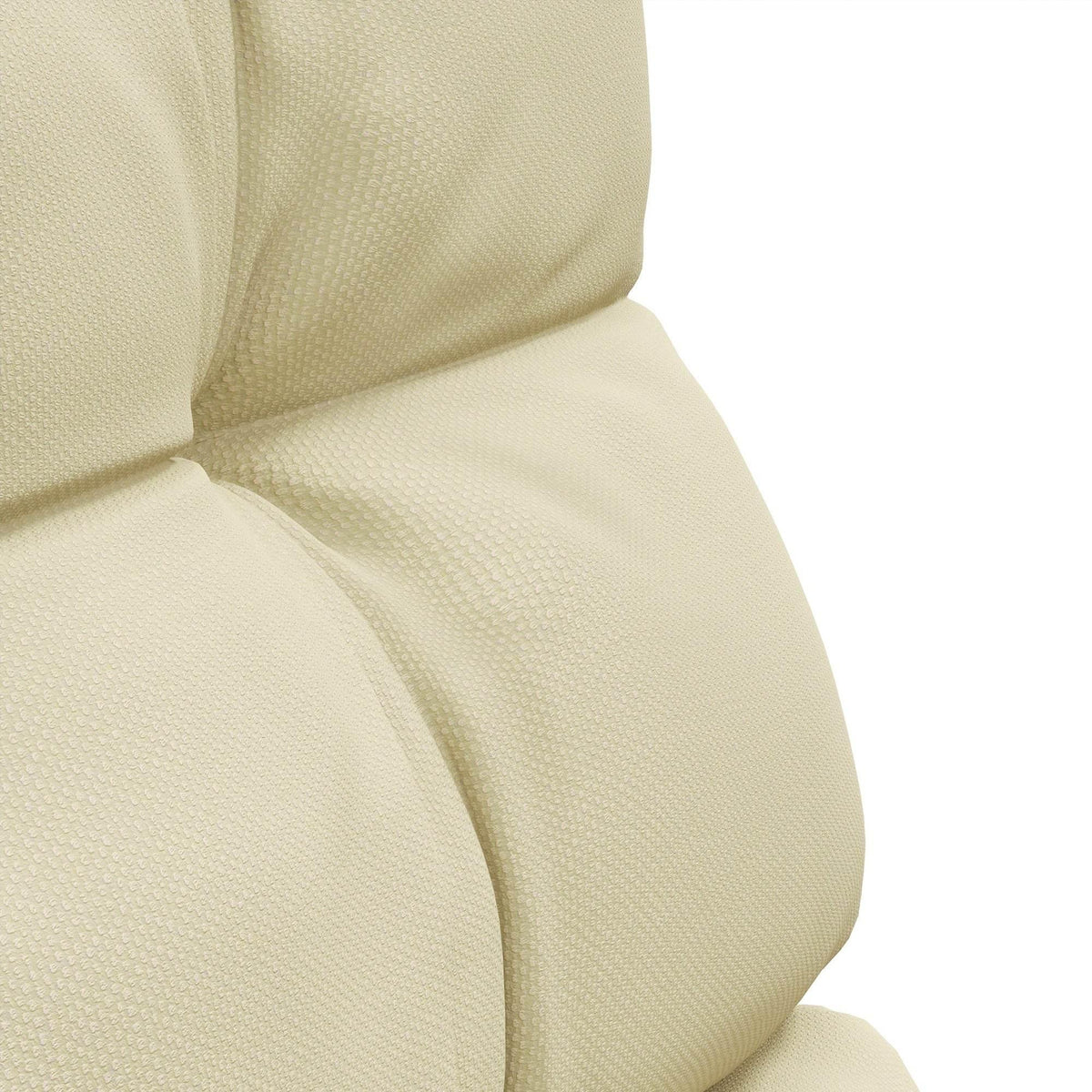 Beige outdoor chair cushion with stitched seams and thick backrest padding