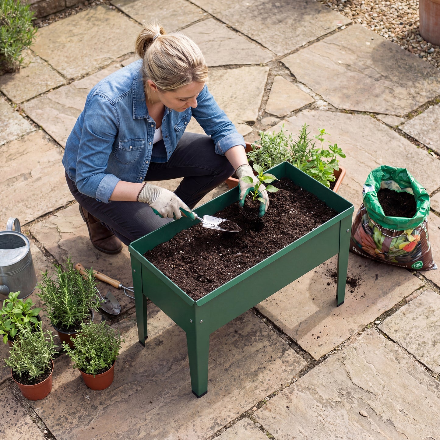 Outsunny Raised Planter Garden Bed On Legs With Drainage Hole Powder Coated Metal 20 Kg Capacity Green
