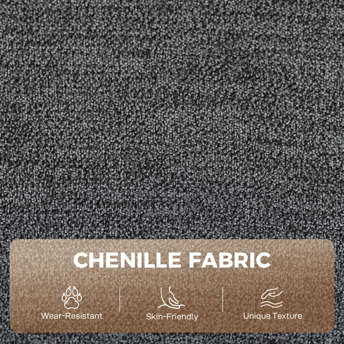 Dark grey chenille fabric swatch with tight textured weave