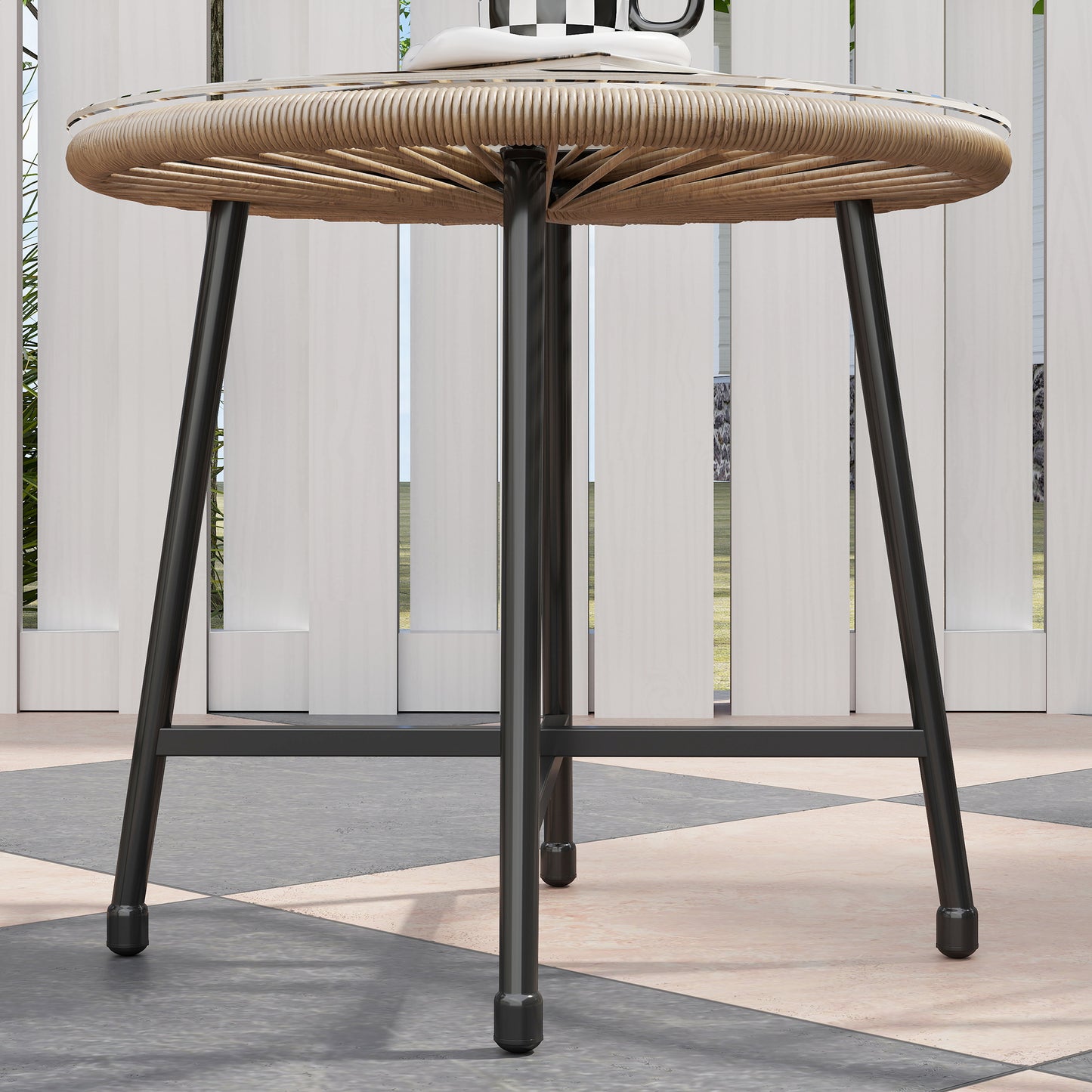 Outsunny Three Piece Rattan Bistro Set With Acapulco Chairs And Glass Top Table For Outdoor Patio Balcony Natural