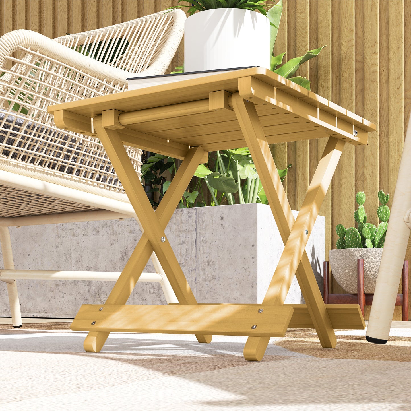 Outsunny Wooden Foldable Outdoor Coffee Table for Garden Or Patio with Slatted Top in Fir Wood
