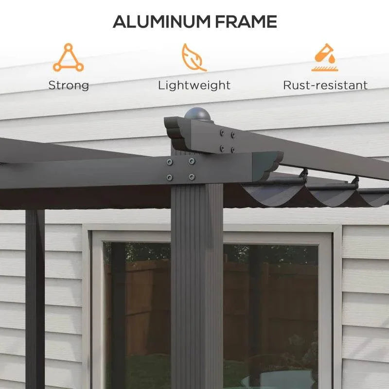Dark grey aluminium frame pergola with mounting brackets over a retractable roof