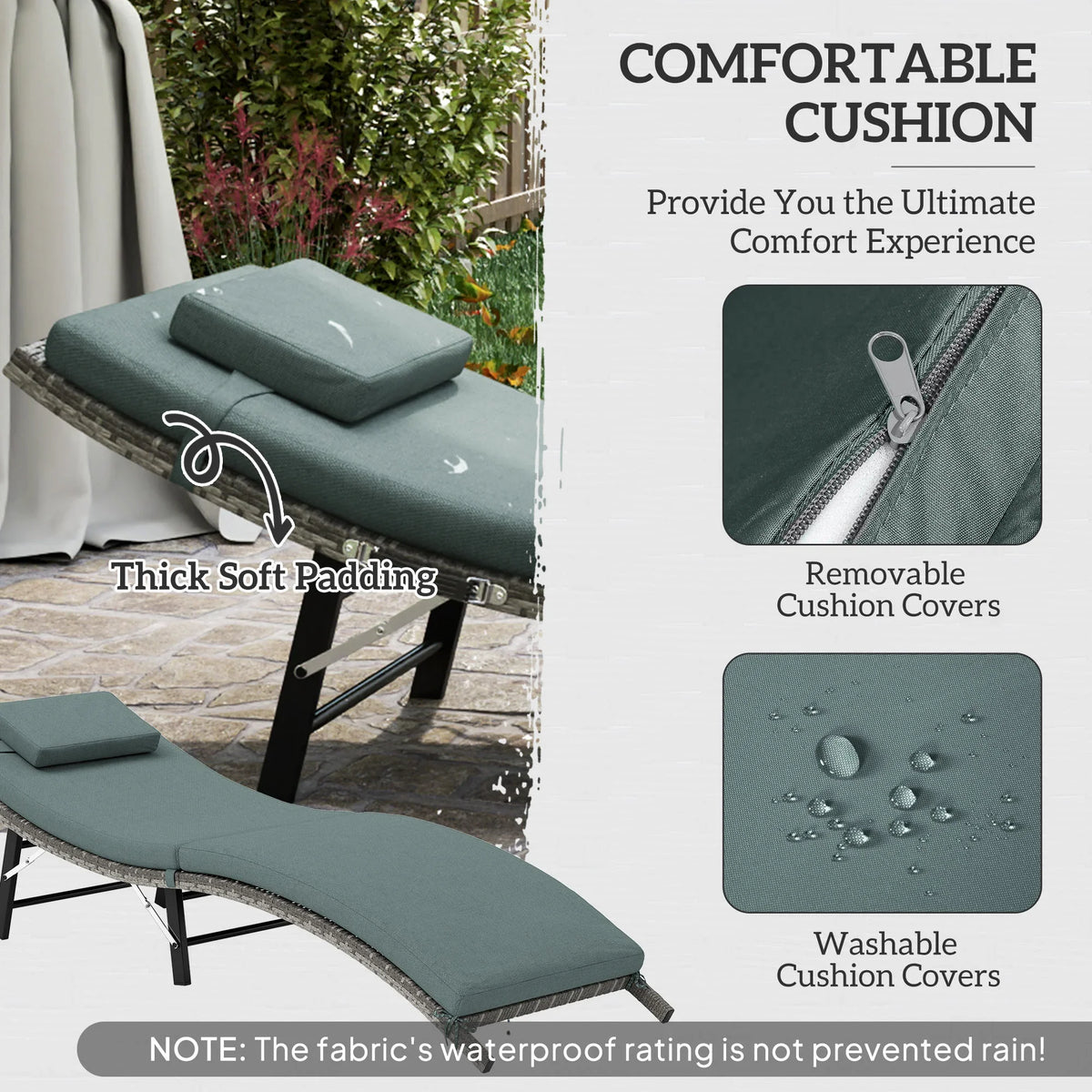Teal padded sun lounger cushion with removable cover look and thick soft padding