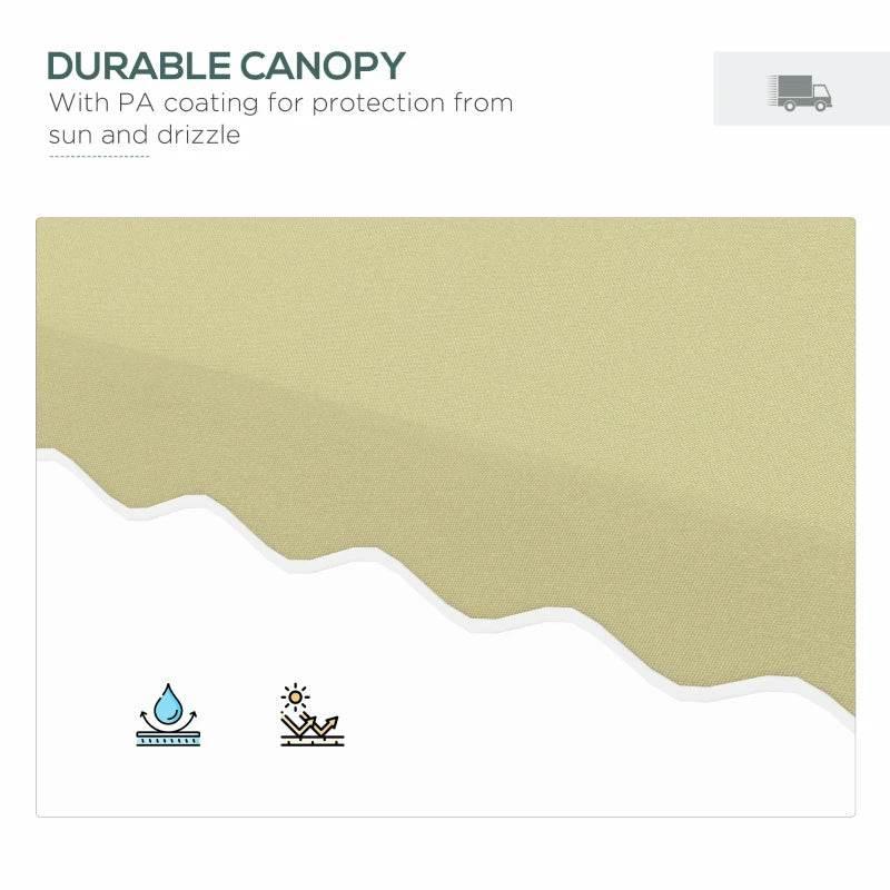 Beige double-top parasol canopy fabric with scalloped ruffle trim