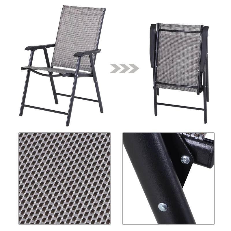 Outsunny Set of 4 Folding Garden Chairs - Grey, Metal Frame Outdoor Patio Park Dining Seats with Breathable Mesh Seat - ALL4U RETAILER LTD