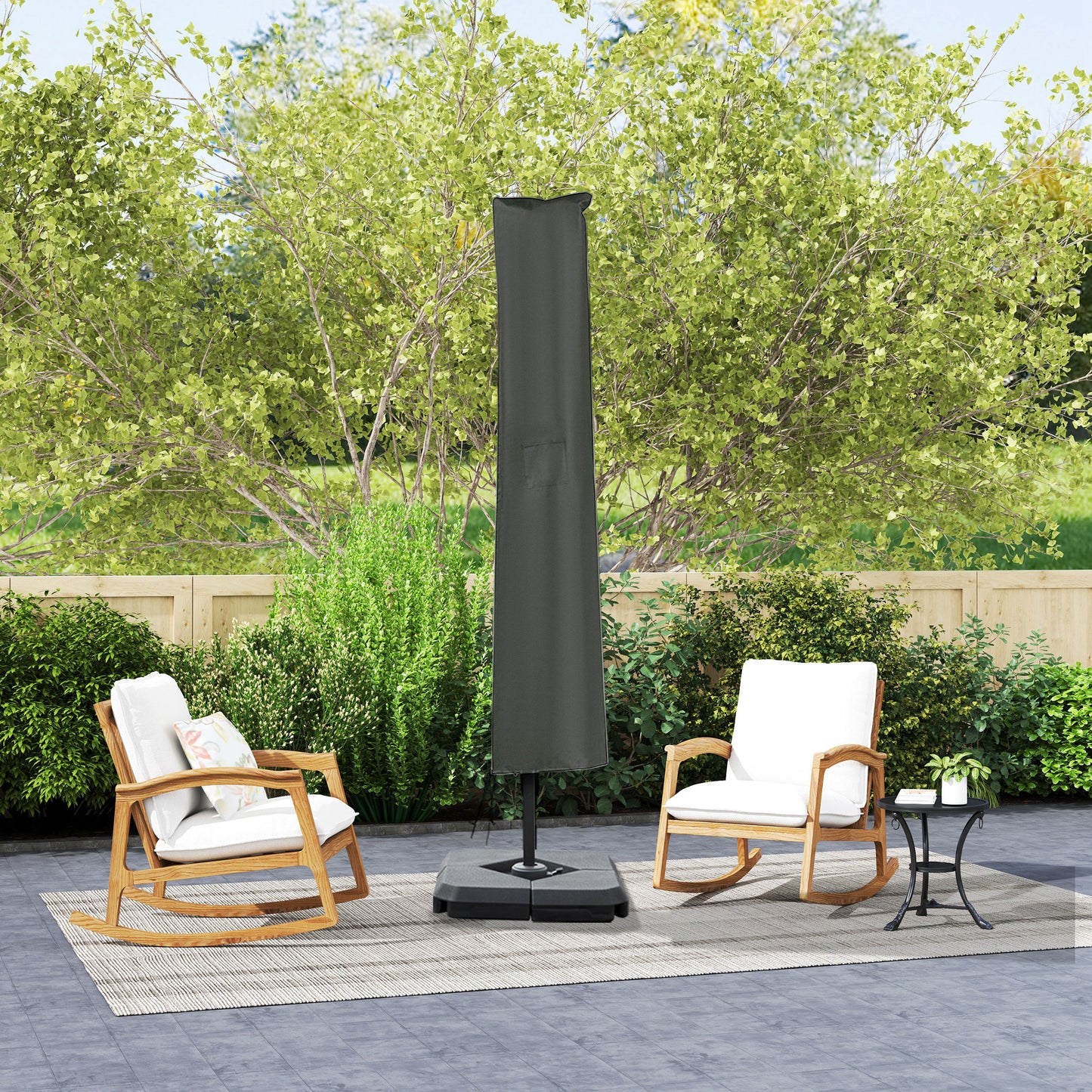 Outsunny 2.7m Cantilever Parasol Aluminium Frame Crank Tilt 360 Rotation Garden Umbrella With Base And Cover Khaki
