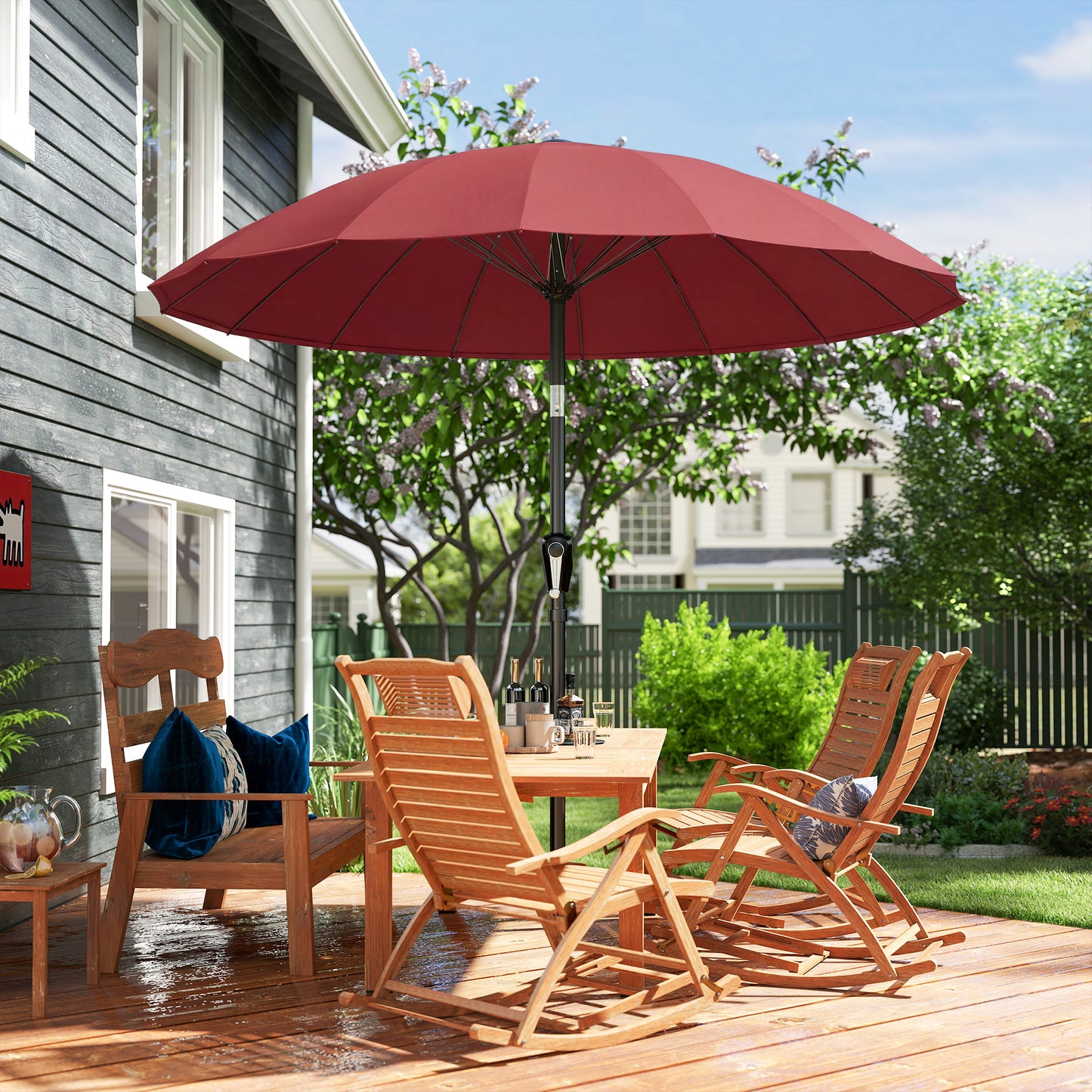 Outsunny 2 m Shanghai Garden Parasol Umbrella With 16 Fibreglass Ribs Crank Tilt Wine Red