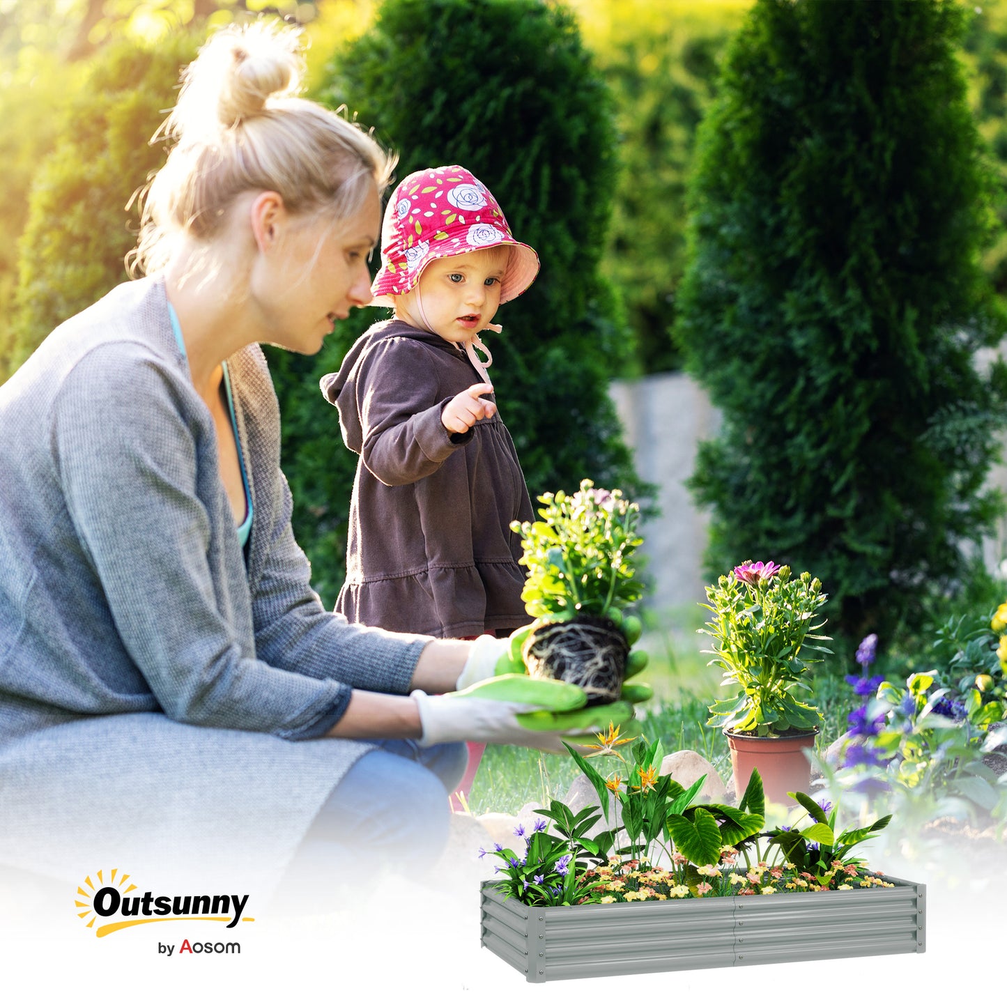 Outsunny 180 x 90cm Galvanised Steel Open Planter 459L Capacity 30cm Deep Weather Resistant Garden Planter