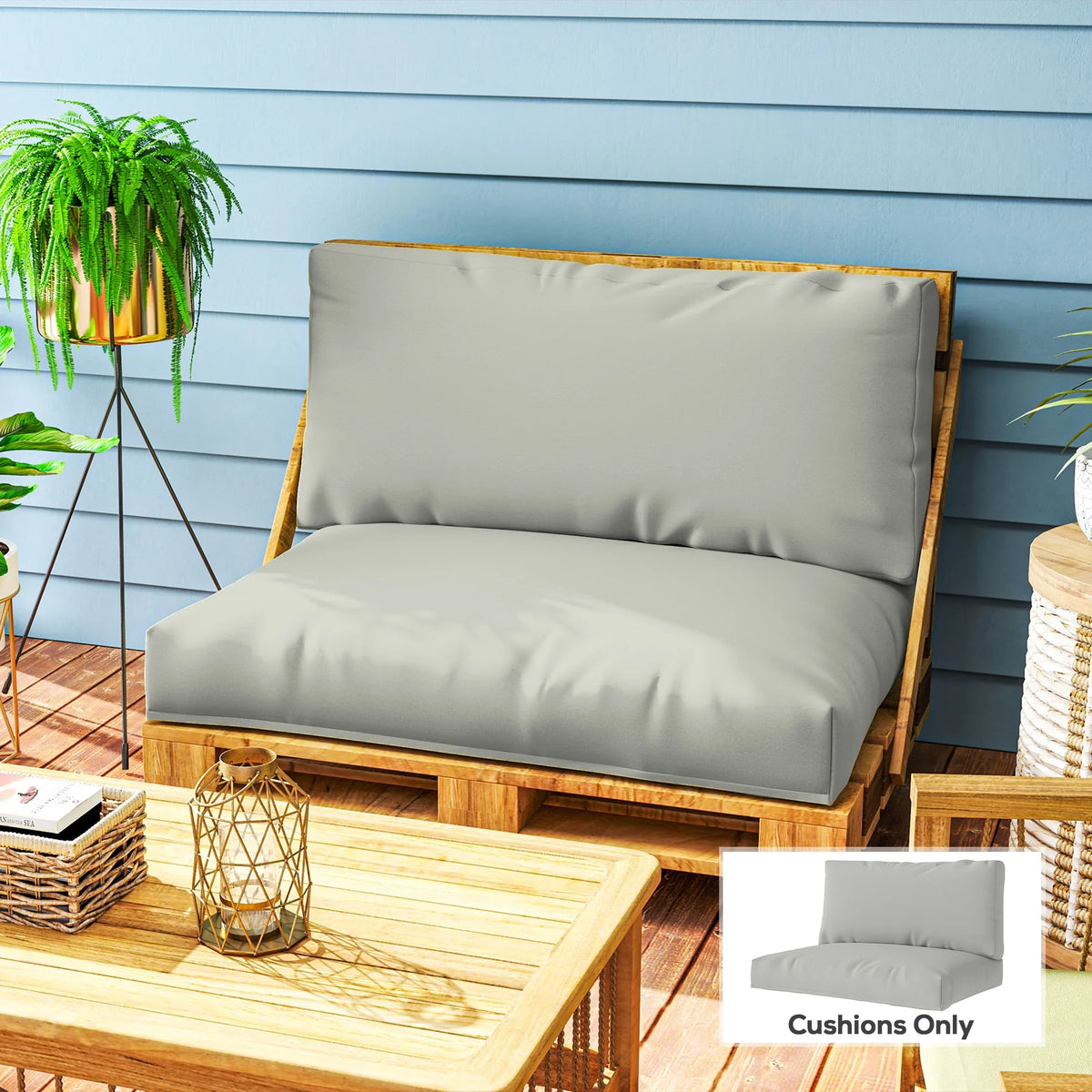 Light grey seat and back cushion set, thick padded two-piece upholstery
