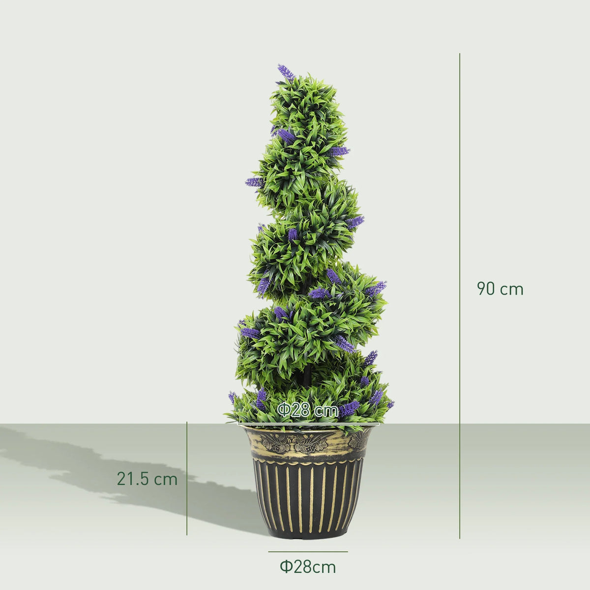 90 cm artificial lavender tree with purple flowers in a black-and-gold weighted pot